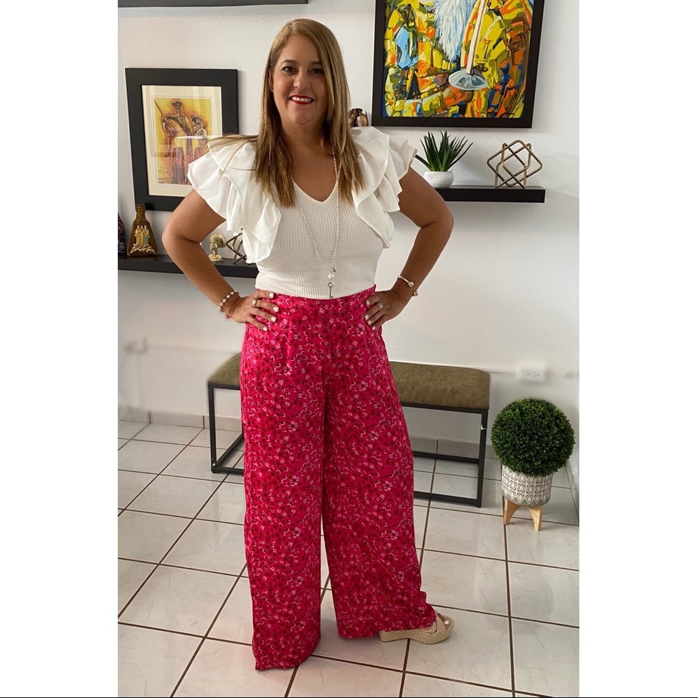 Red Pink Satin Palazzo High Waisted Pants